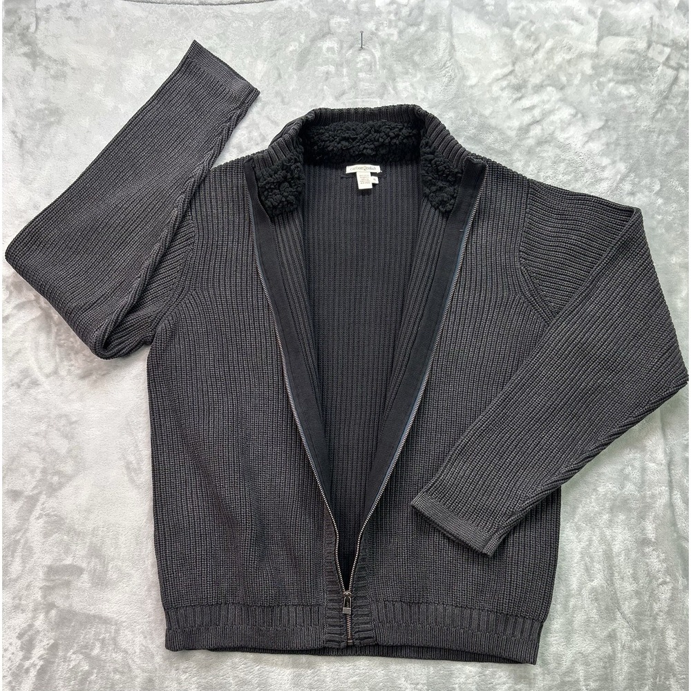Carbon 2 Cobalt Sweater Jacket Men XL Sherpa Lined Full Zip Cardigan Knit Ribbed